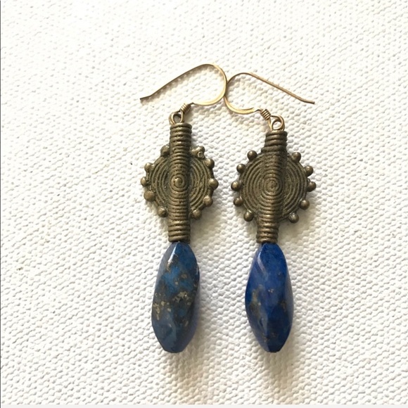 @wirequeen Jewelry - Lapis Lazuli Earrings African Brass Baolayue @wirequeen Jewelry - Lapis Lazuli Earrings African Brass Baolayue